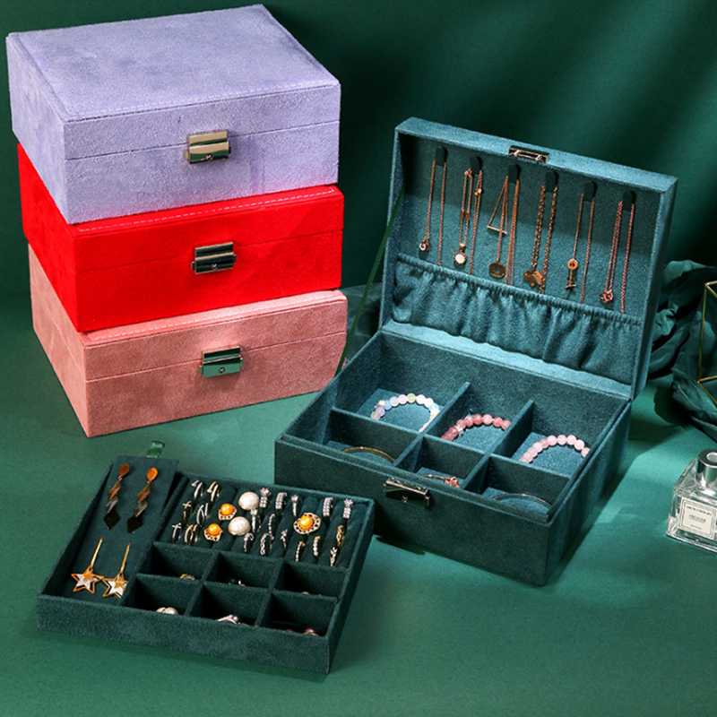 Duplo-camada de veludo caixa de jóias caixa de armazenamento de jóias europeu grande espaço titular de jóias presente de aniversário