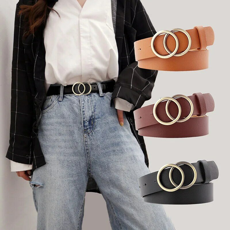 Cinture a doppio anello per donna abito moda Jeans cintura in pelle PU fibbia in metallo cuore Pin cinture in vita Lady Girls Leisure cintura