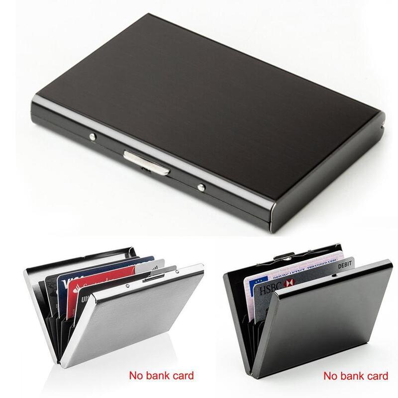 1 PC แฟชั่นอลูมิเนียม Antimagnetic Card ผู้ถือ Blocking Hard Case Wallet โลหะ Cowhide บัตรเครดิต Business Card Organizer