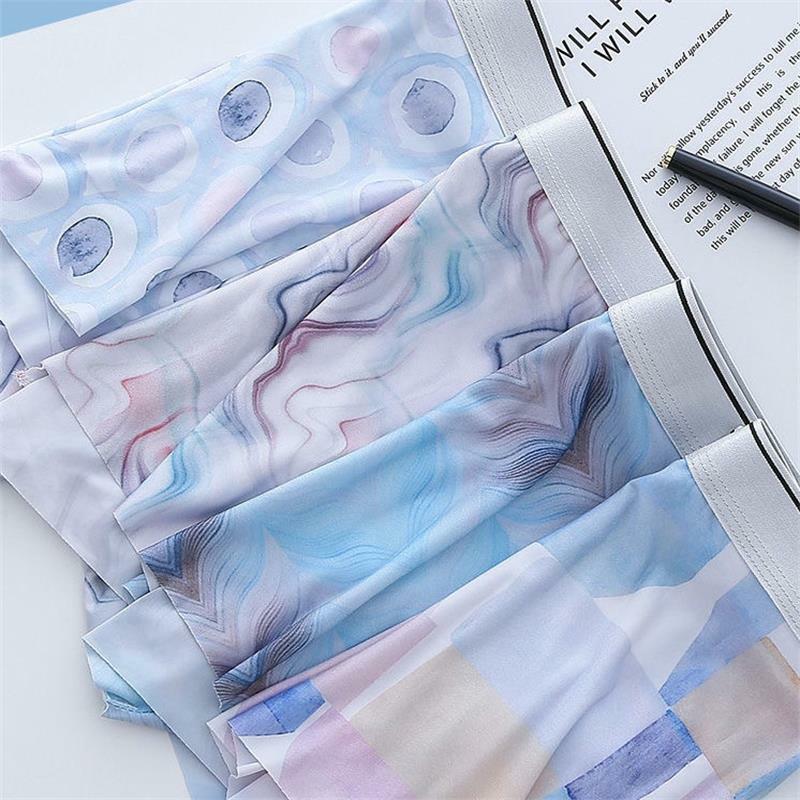 4/5pcs/Lot Men's Ice SilkUnderwear Seamless Boxer Shorts Breathable Personality Printing Trend Underwear Men's Thin Boxer Shorts