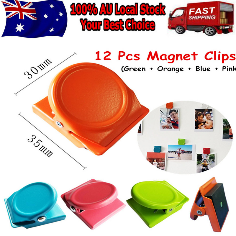 12 Buah Klip Logam Warna-warni Klip Magnetik Klip Makanan Klip Catatan Memo Magnet Kulkas untuk Rumah Kantor Sekolah (Hijau +