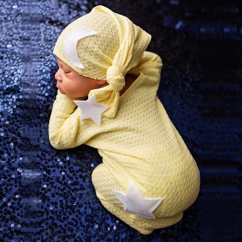 2 uds recién nacido atrezos para fotografía de bebés traje de Color sólido de manga larga Pelele con pies anudada sombrero traje de ropa para bebé niñas niños 