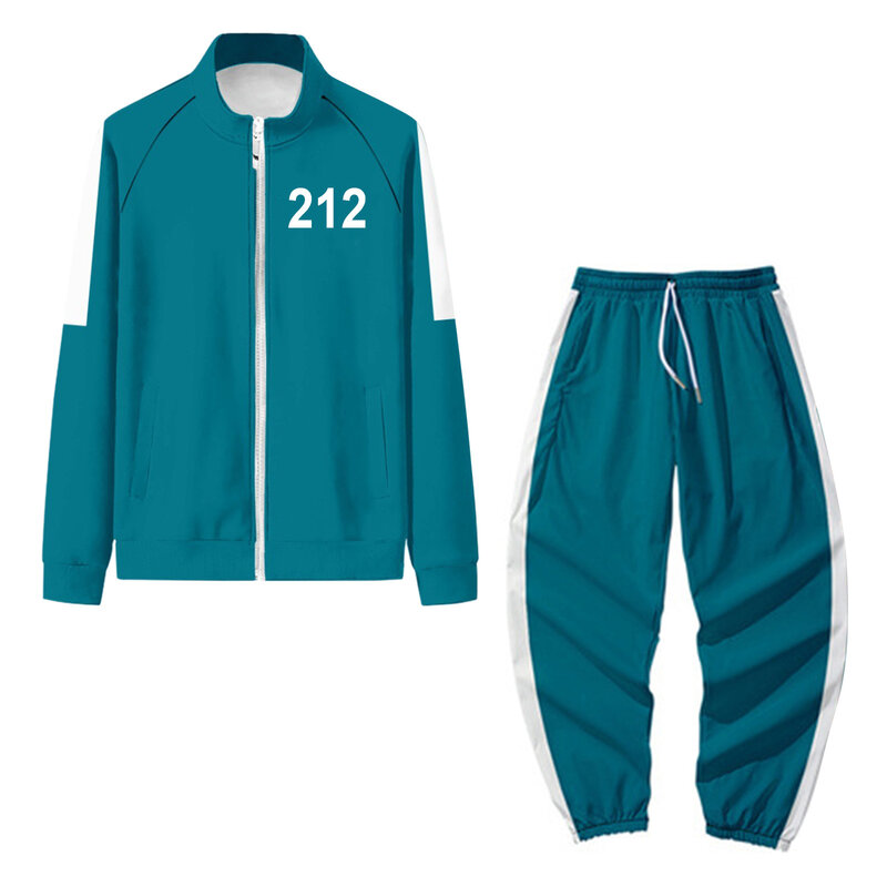 오징어 게임 자켓 바지 라운드 6 남자 여자 의상 코스프레 스포츠 지퍼 카디건 디지털 456 인쇄 포켓 스웨터 세트