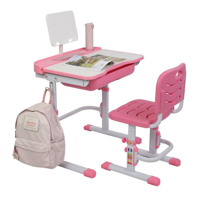 70CM Lifting Table Can Tilt Children Learning Table And Chair Pink With Reading Stand Without Table Lamp Student Table And Chair