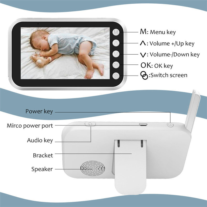 Monitor de vídeo para bebé, cámara de seguridad inalámbrica de 2,4G con Audio bidireccional de 4,3 pulgadas, vigilancia de visión nocturna, alimentación de niñera