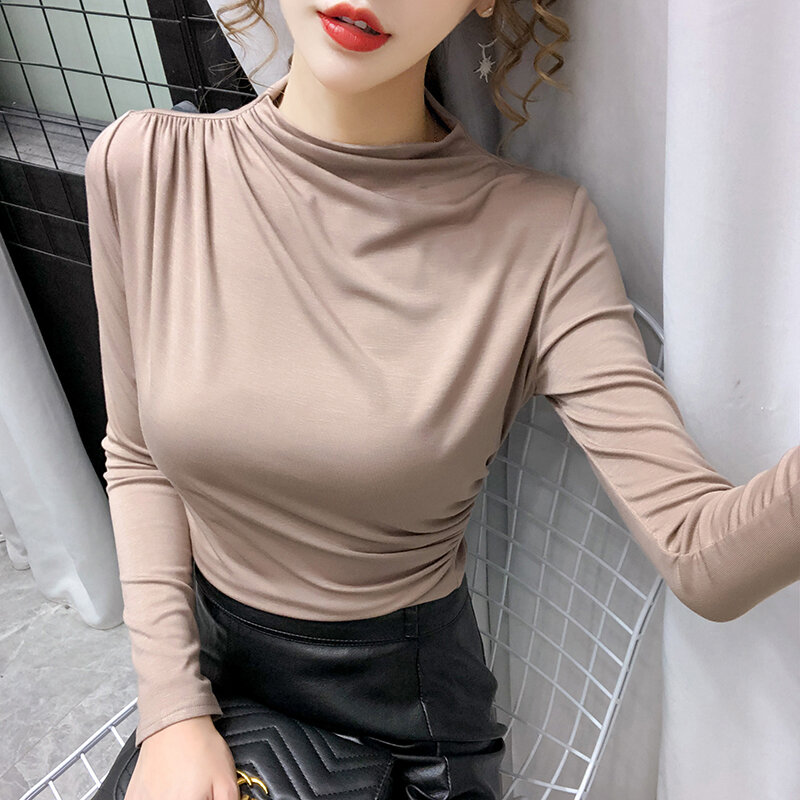 Suéter de inverno feminino, blusão gola alta de manga comprida moda coreana vintage 2020