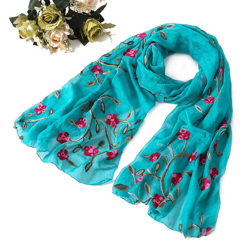 Женский шелковый шарф с цветочным рисунком, Элегантный женский шейный платок из пашмины, Однотонный женский шарф, повязка на голову 2021