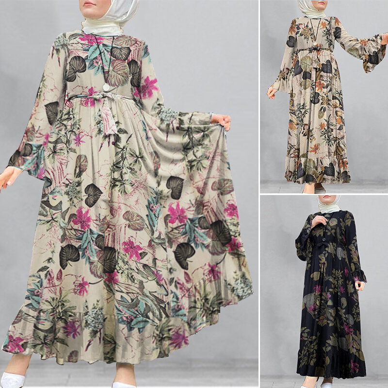 Solto robe casual floral manga longa vestido de verão feminino impressão maxi vestidos 2021 primavera senhoras longo