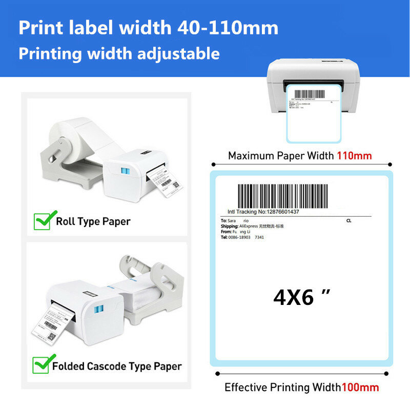 Etiquetas adesivas do transporte da impressora térmica de xnyocn etiqueta do produto 40-110mm geral expressa waybill usb telefone bluetooth impressora