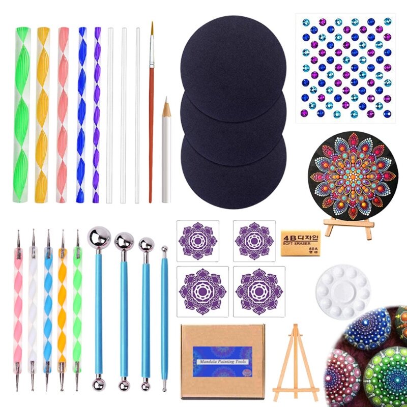 Mandala punteggiatura strumenti Kit di pittura Rock Dot Paint stencil Set di strumenti Art Craft Supplies Kit con vassoio pennello cerniera acqua