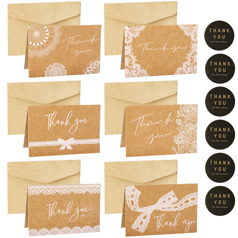Lot de 6 cartes de remerciement rétro, cartes d'invitation de fête de mariage, cartes de vœux avec enveloppe