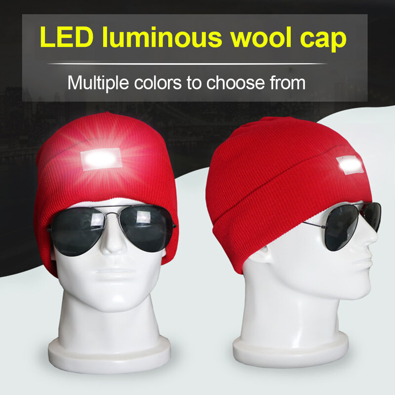 Chapeau lumineux en laine à 5 LED, lampe de nuit pour la pêche, Camping, course à pied, tricot, chapeau d'hiver