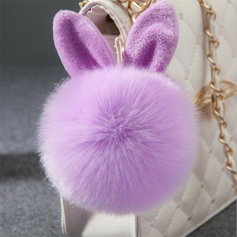 กระต่ายกระต่ายน่ารักของเล่นหูพวงกุญแจกระต่าย Key Chain ขนสัตว์ผู้หญิงกระเป๋า Charms พวงกุญแจ Pom Pom จี้...