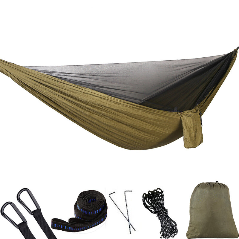 Hamaca colgante para exteriores, cama individual y doble de paracaídas con mosquitera, apertura rápida y automática