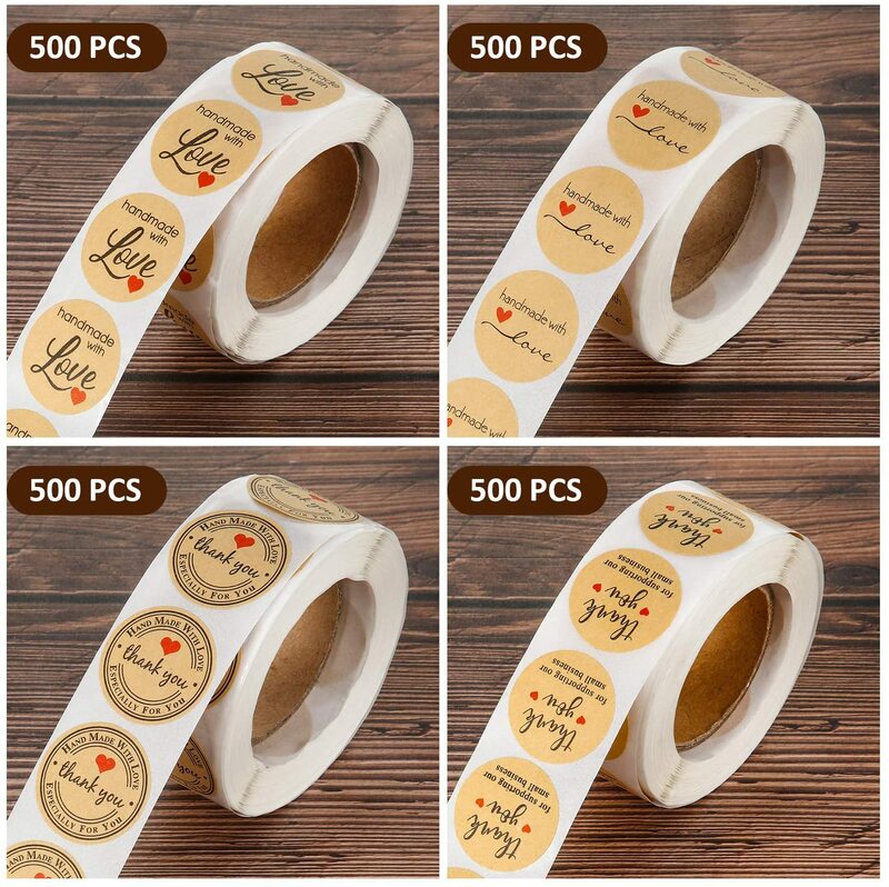 Rotolo di adesivi fatti a mano con amore grazie etichetta adesivi etichetta adesivi rotondi Kraft 4