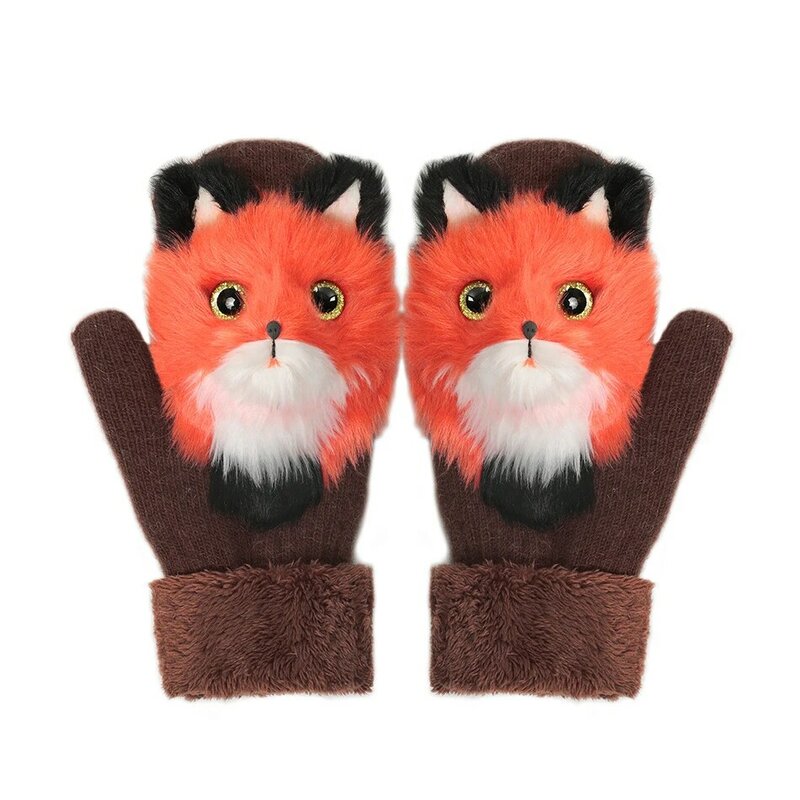 Guanti invernali per ragazze adorabili da 22cm animali in primo piano Cat Dog Panda Design guanti da esterno caldi accessori per costumi guanti per adulti carini