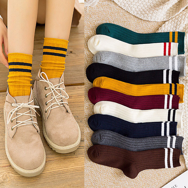 Calcetines de algodón para mujer, medias de tubo alto, holgadas, coloridas, a rayas, estilo escolar, estilo japonés, gran oferta