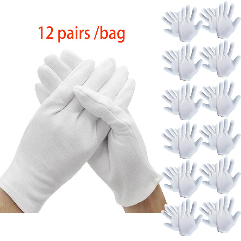 NMSafety-guantes de trabajo de algodón para hombre y mujer, guantes ligeros para servir, camareros y conductores, color blanco, 12 pares