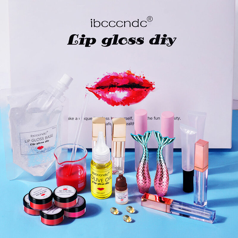 DIY Lip Gloss Material Feuchtigkeits Lipgloss Basis Gel Pigment Pulver Olivenöl Geschmack Essenz Handgemachte Make-Up Kit