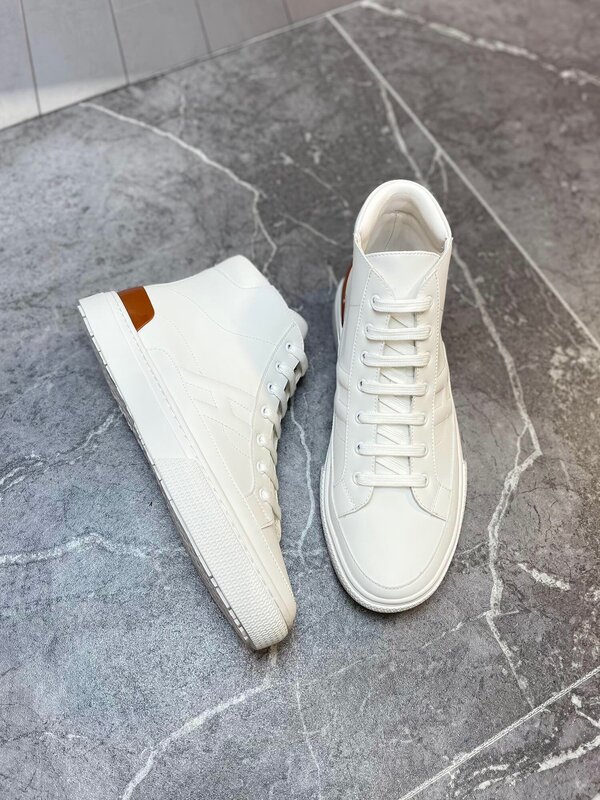 2021 new autumn and winter men's high-top sneakers fashion brand designer flat shoes pure leather non-slip sole