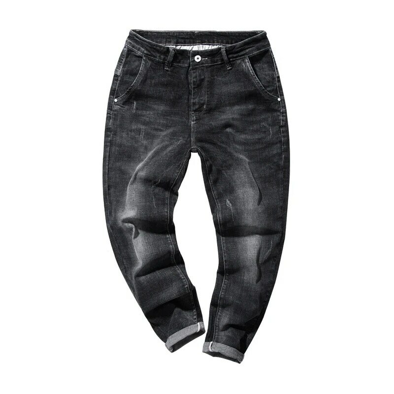 Jeans autumn and winter wild black jeans men's Korean trend foot pants plus velvet thick loose harem pants tide