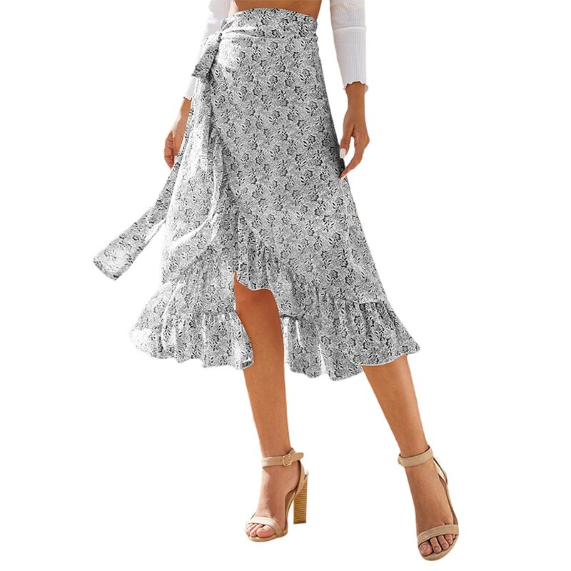 EFINNNY-falda de media falda con estampado Floral para mujer, falda de cintura alta cruzada para playa y verano