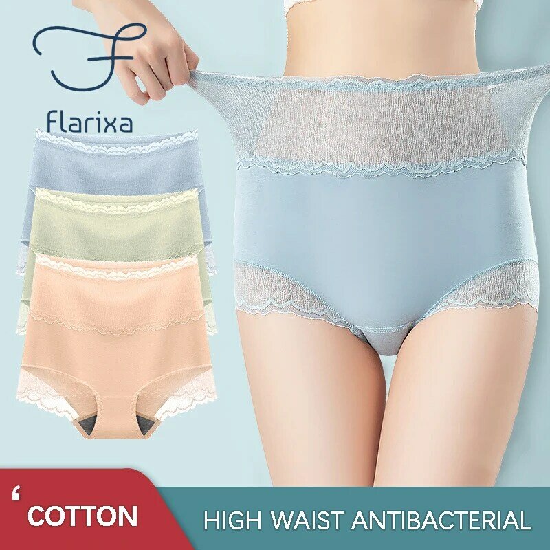 Flarixa – culotte en coton confortable, respirante, sans couture, grande taille, pour l'abdomen, taille haute, sous-vêtements Sexy en dentelle