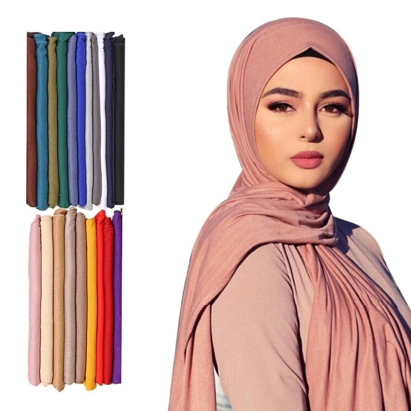 Bufanda de algodón de estilo Hijab para mujer, chal largo musulmán, turbante suave liso, bandana para la cabeza de África, 170x60cm