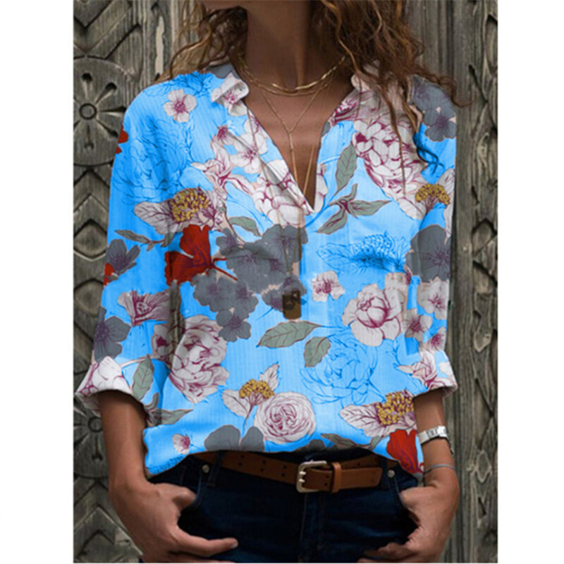 Новая модная Повседневная рубашка с длинными рукавами, женская рубашка с лацканами, женские топы, размера плюс