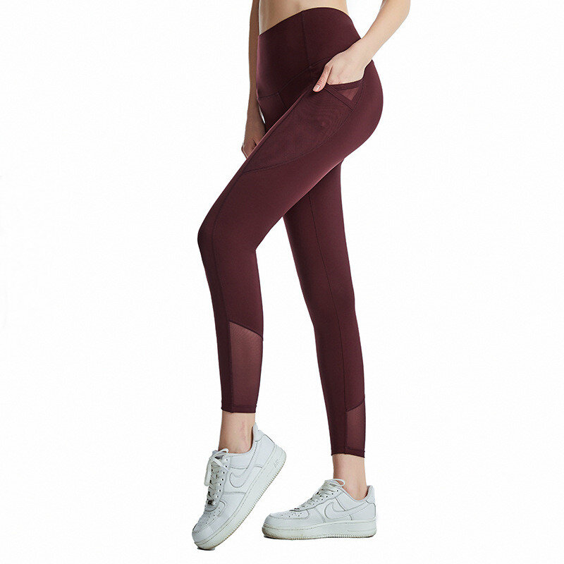 Pantaloni da Yoga collant a rete a 2 tasche senza cuciture a vita alta abbigliamento da palestra allenamento donna Legging Sport Fitness Pantalones De Mujer