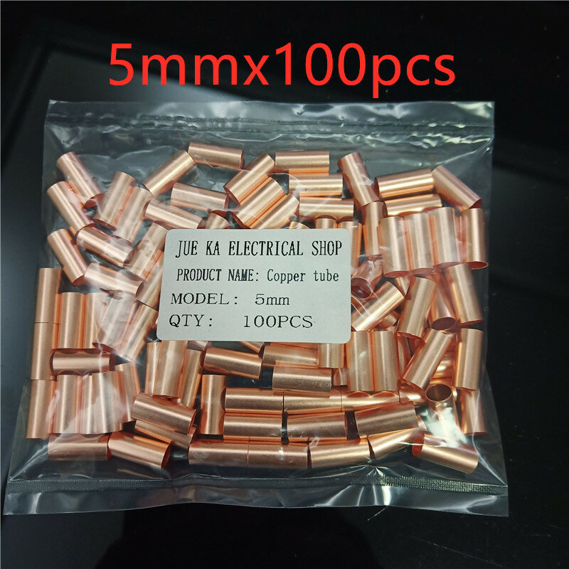 100PCS Copper connecting pipe wire joint small copper tube intermediate joint direct connection pressure pipe cold pressed