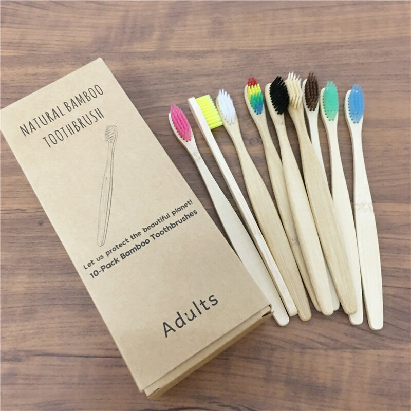 10-packs mixed color bamboo toothbrush Eco Friendly wooden Tooth Brush Soft bristle Tip Charcoal adults oral care toothbrush