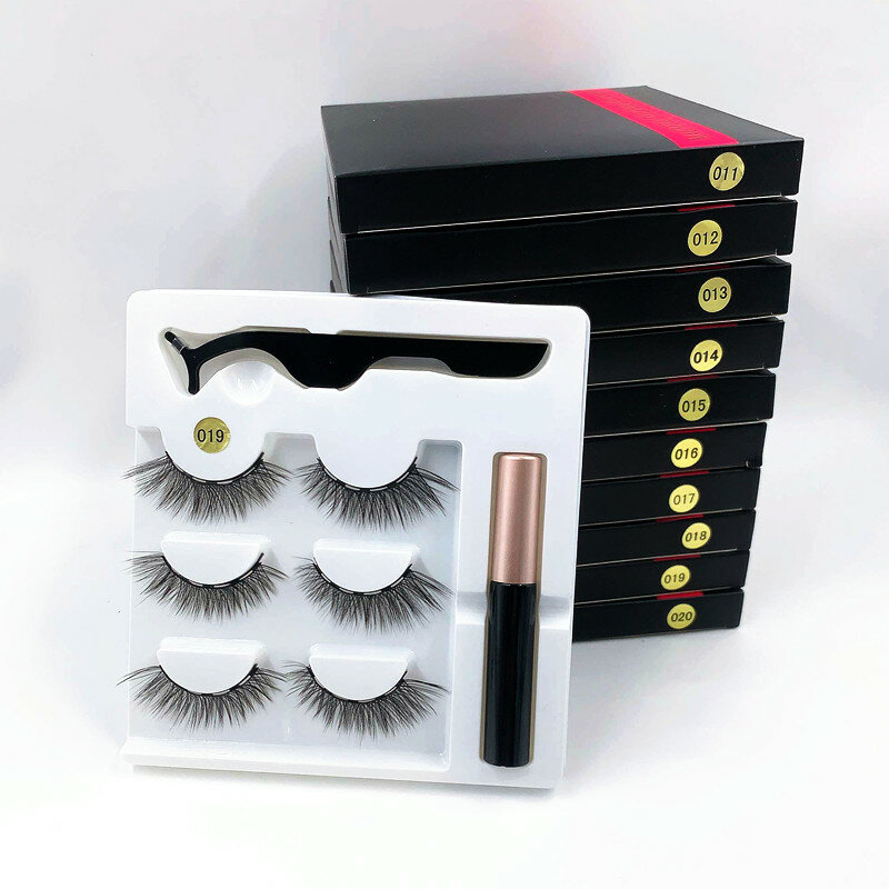3 pairs magnetic eyelash sets, magnetic eyeliner, magnetic tweezers and false eyelash sets for extending eyelashes wholesale