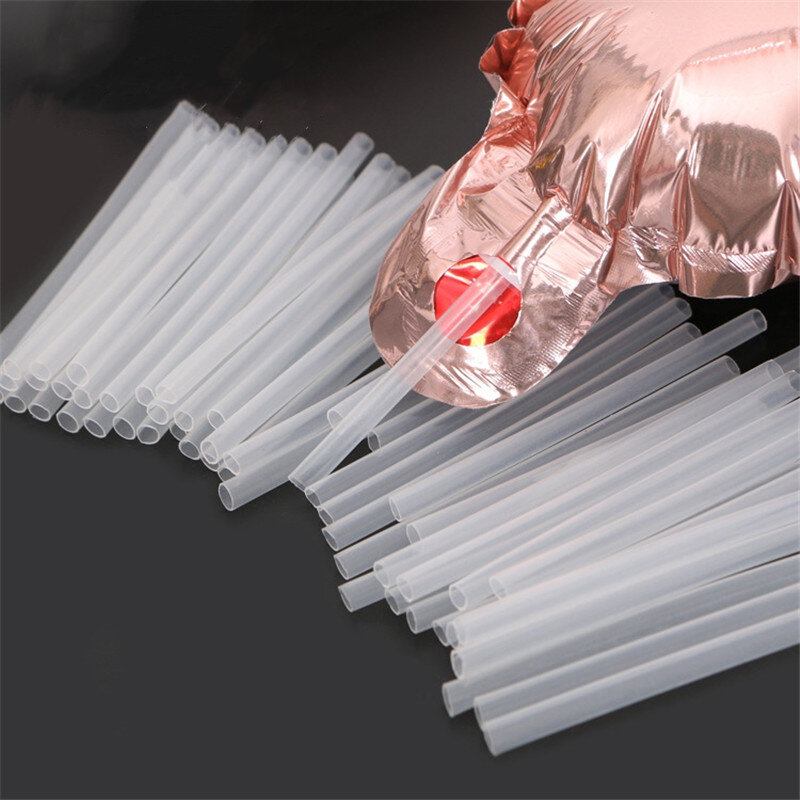 8Cm Aksesoris Balon Sedotan Tiup Balon Film Aluminium Tabung Plastik Transparan 10 50 100 Buah