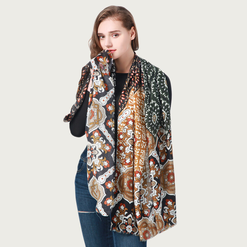 女性のための柔らかい綿のヒジャーブスカーフ,幾何学的形状,クラシックな女性の毛布,大きなショール,[2021],新しい6812