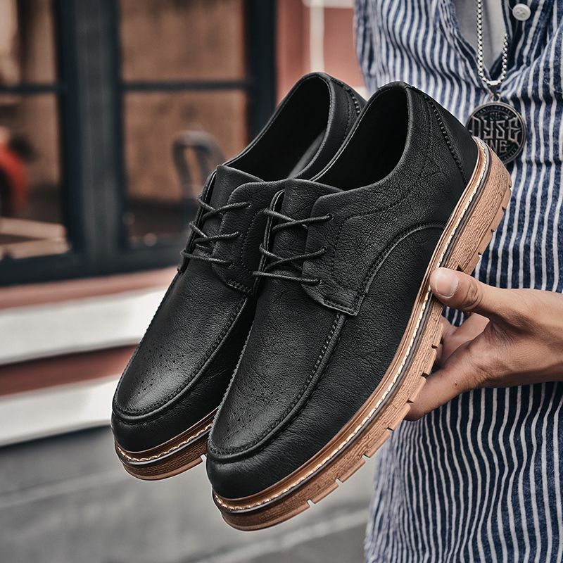 Men PU Fashion Comfortable Daily Lace Up Business Casual Shoes Retro Thick Soled Four Seasons Fashion Popular Men Shoes  ZZ297