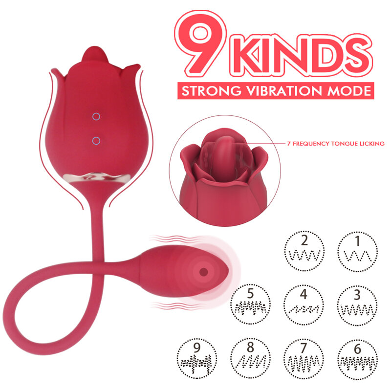G-spot Vibrator, Rose Tongue Licking Vibration 2-in-1 Sex Toys for Couples Double Penetration Dildo Clitoris Nipple Stimulator