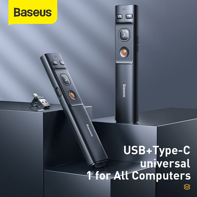 BASEUS Nirkabel Presenter USB & USB Laser Pointer dengan Remote Control Inframerah Presenter Pena untuk Proyektor Power Point PPT Slide
