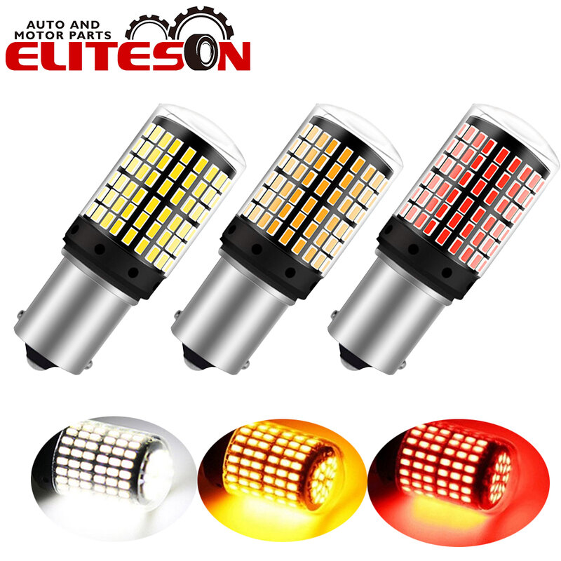 Eliteson – clignotant LED BA15S BAU15S pour voiture, 1 pièce, 1156, 12V, PY21W P21W, feux de Stop automatiques, Canbus sans erreur, blanc, rouge