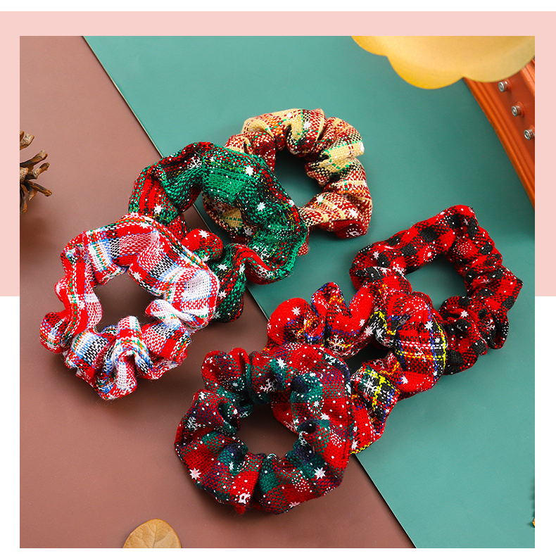 Christmas Scrunchie Elastic Hair Ties Printing Hair Bands Long Scarf Ribbons for Women Elegant Bow Tie Ponytail Holder Girl Gift
