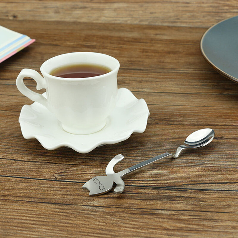 Creative Cartoon Coffee Spoon Cute Cat 304 Stainless Steel Coffee Scoop Cutlery Set Drinking Tea Spoons Flatware Cup Accessories