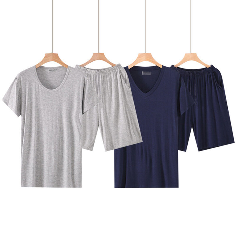 Conjunto de pijama de manga corta para hombre, ropa de dormir fina, color sólido, 6XL