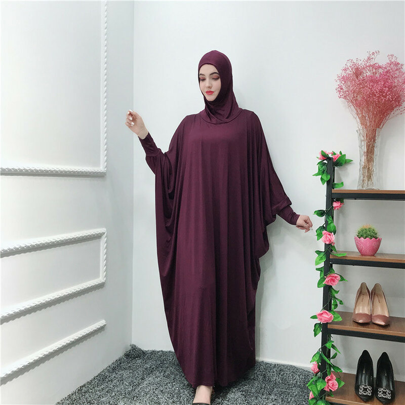Abaya – robe musulmane pour femmes, couleur unie, couvre-chef, mosquée, manches chauve-souris, Cardigan, Ramadan, vêtements islamiques, caftan marocain