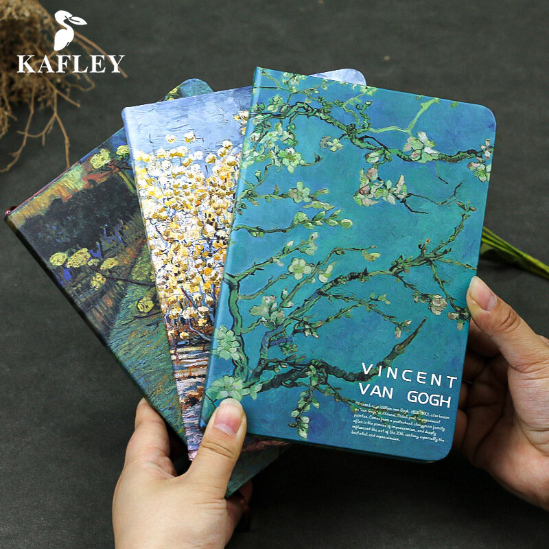 Bloc-notes de voyage A5 Van Gogh, joli carnet de poche en cuir, planificateur Filofax, agenda hebdomadaire avec Pages colorées, papeterie