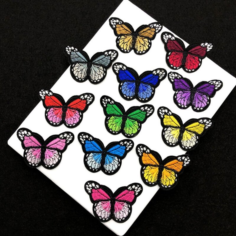 12 unids/set colorida mariposa costura/hierro en apliques de bordado parches para ropa arte manualidades DIY placa de etiqueta engomada decoración