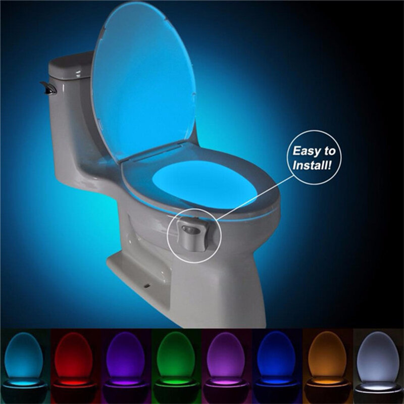 Jiguoor-lâmpada led com sensor do toalete, luz noturna, 8 cores, rgb, ativada por movimento humano, pir