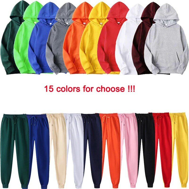 15 cores venda masculino/feminino agasalho hoodies + calças para outono inverno streetwear conjuntos de correspondência sweatershirts sweatpants