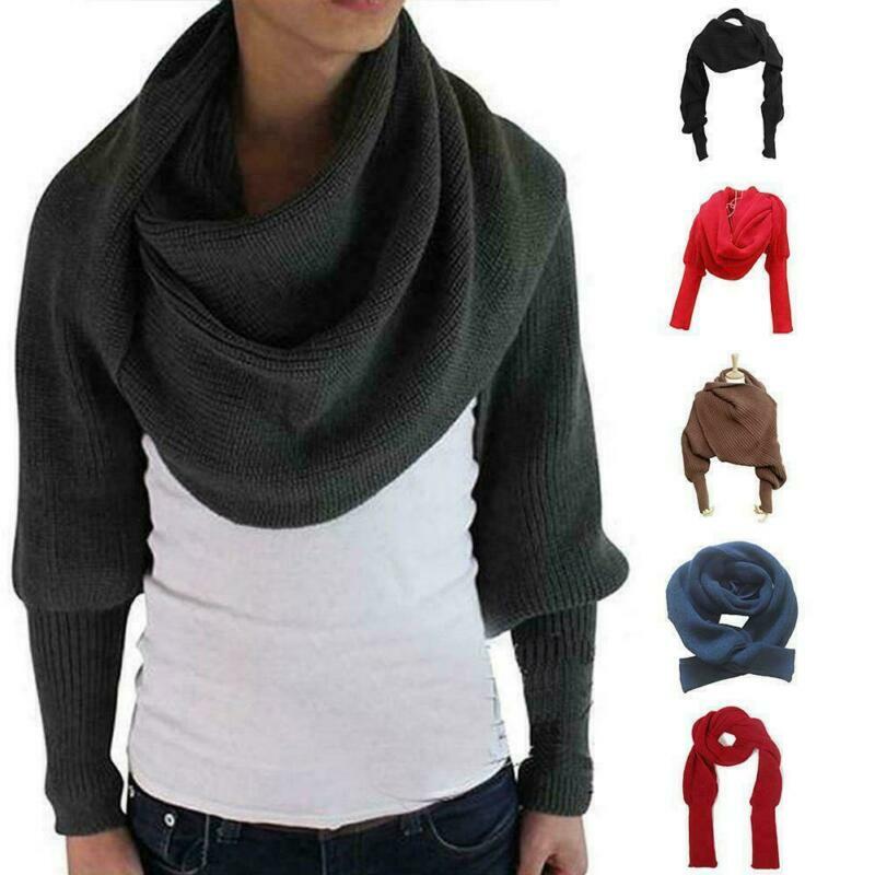 Casual Women Knit Scarf with Sleeves Winter Warm Wrap Shawl Female Solid Color Knitted Scarves 2020 Fashion Girls Newest Scarf