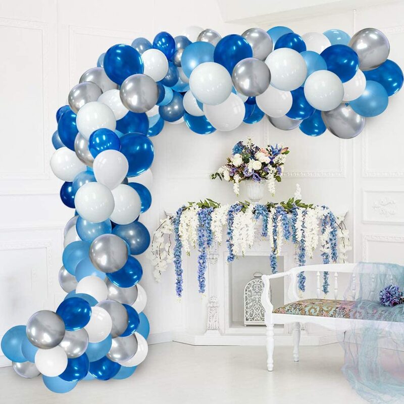 Balões azuis garland conjunto arco kit azul prata e branco balões azul decorações de aniversário festa de casamento do chuveiro de bebê balão
