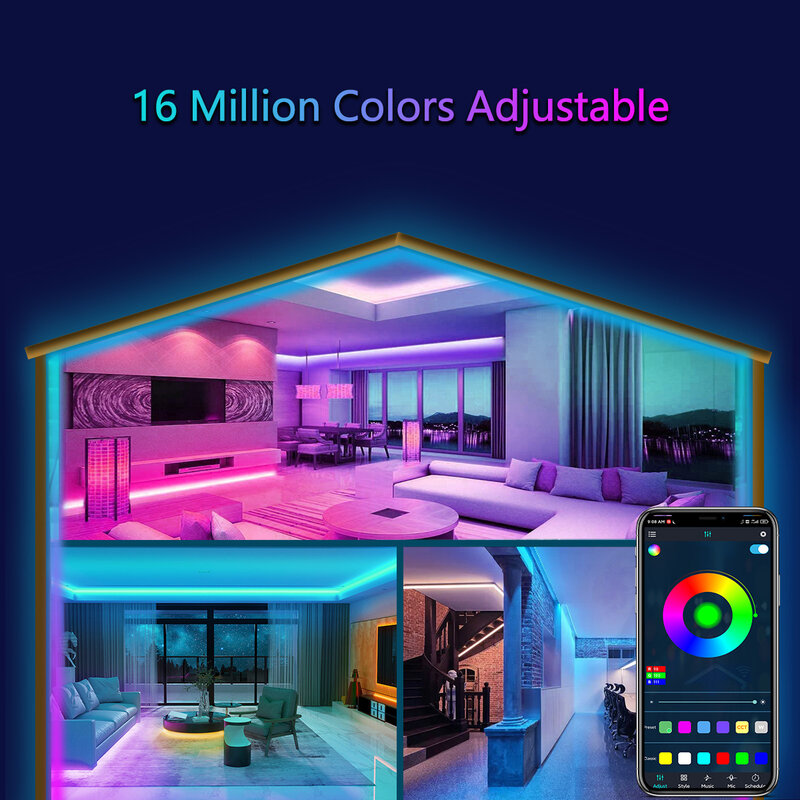 RGB LEDストリップライト,10m,50rgb,40キー,Bluetooth,ミュージックタイミングライト,装飾用ムードライト,雰囲気